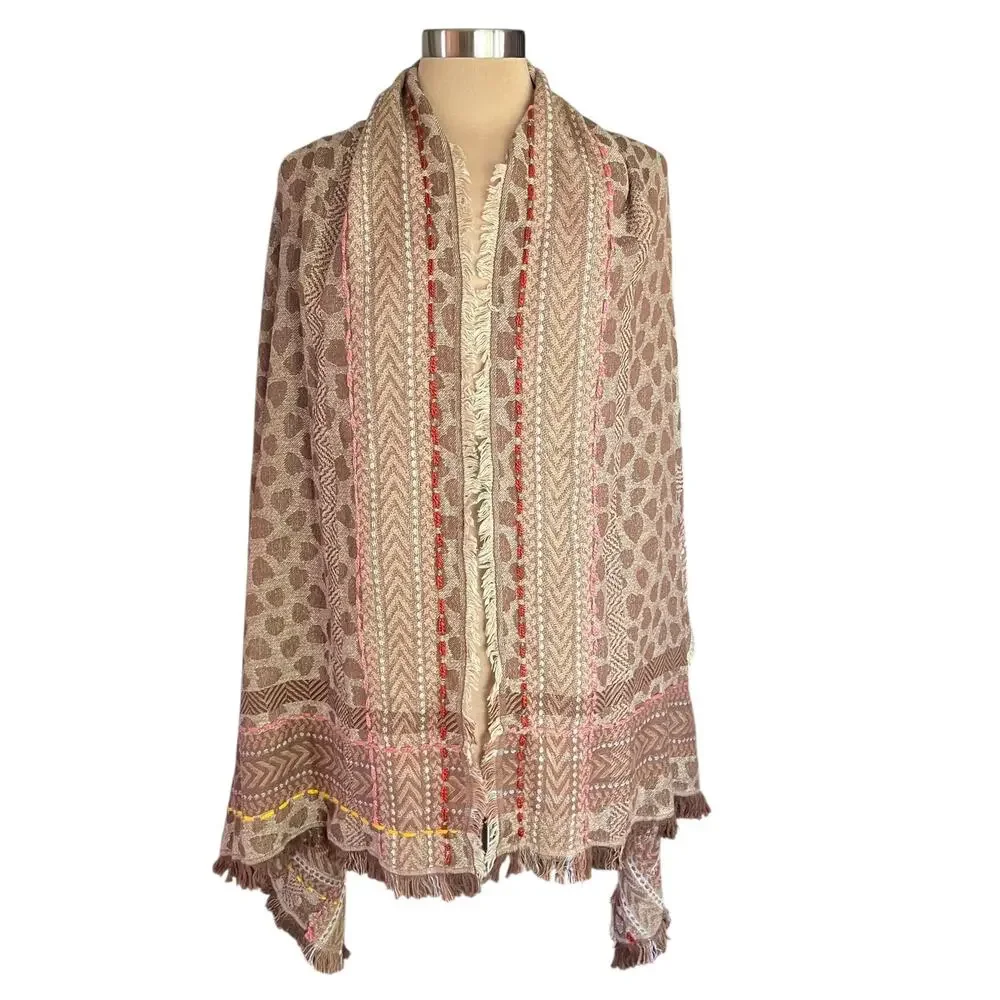 Codello Tan Heart Print Large Rectangular Scarf 72
